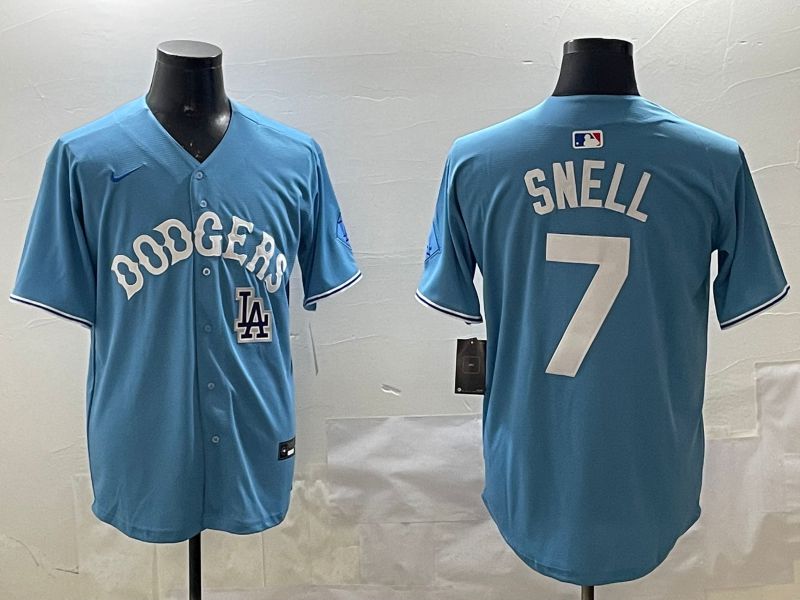 Men Los Angeles Dodgers 7 Snell Light Blue Joint Name 2025 Nike MLB Jersey style 12
